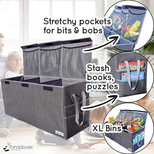 Extra Large Toy Box - Big Sturdy Collapsible Chest - Toy Storage Organizer with Pockets - for Living Room or Kids bedroom- 36 x 16 x 12 in - Grey - color: Grey