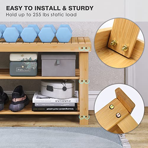 SMIBUY Bamboo Shoe Rack Bench, 3-Tier Shoe Organizer Storage Shelf for Entryway Hallway Bathroom Living Room (Natural) - color: Natural