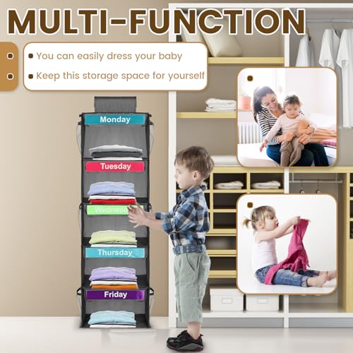 Gray 5-Shelf Polyester Kids' Daily Clothes Organizer - Monday to Friday, Holds Hats, T-Shirts, Bags & Towels - color: Grey