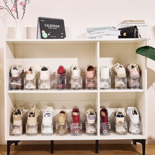 Adjustable Shoe Slots Organizer,16PACK Transparent Shoe Stackers Shoe Rack Holder Shoe Space Savers Double Layer Stack Shoe Racks for Closet Organization(Transparent) - color: Transparent, size: 16 Pack