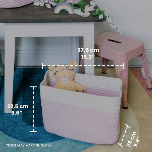 OrganiHaus Rope Baskets for Shelves - Set of 3 Woven Storage Baskets for Organizing, Closet & Toy Storage - Pink/Off-White - 15x9x10 - color: Pink / Off-White