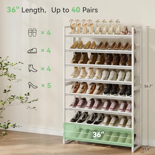 Nunsino Shoe Rack,8 Tier Metal Shoe Organizer,Max Holds 40 Pairs,Heavy Duty Shoes Shelf for Garage, Entryway, Closet,White - color: White, size: 8 Tier