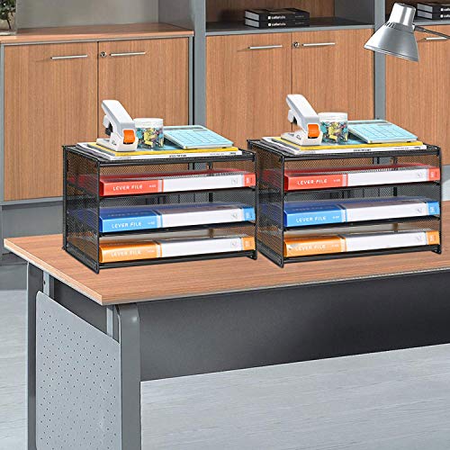 Samstar 2 Pack Paper Letter Tray, 3-Tier Desk File Organizer Paper Sorter Letter Shelf Rack, Mesh Made,Black - color: Pack of 2