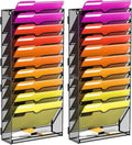 11-Tier Wall File Organizer, Wall File Holder Mesh Mail Organizer for Papers, Folders, Letters, Magazine Rack for Office Home Classroom, Black 2 Pack