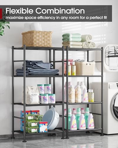 Sakugi Storage Shelves - 4 Tier Shelf Organizer, Sturdy Metal Garage Shelving with Adjustable Leveling Feet, Space-Saving Shelves Organizer for Pantry, Laundry, Kitchen (18" x 12" x 44", Black) - color: Black, size: 18.0W x 12.0D x 44.0H (4T)