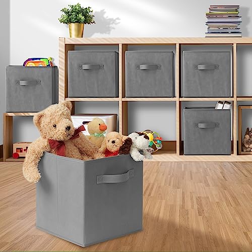 Casafield Set of 6 Collapsible Fabric Cube Storage Bins, Gray - 11" Foldable Cloth Baskets for Shelves, Cubby Organizers & More - color: Gray, size: 10.5" x 10.5" x 11"