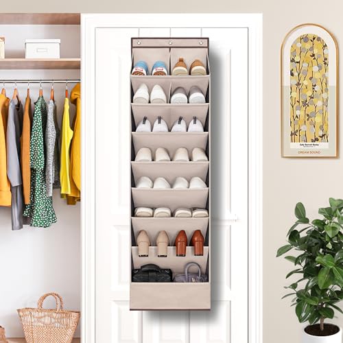 2 Pack Shoe Organizer with 6 Extra Large Pockets and 4 Large Pocket, Over the Door Sturdy Closet Storage Rack, Hanging Shoe Organizer for Shoes, Sneakers, Beige - color: Beige