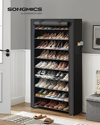 SONGMICS 10-Tier Shoe Rack, Shoe Storage Cabinet with Dustproof Cover, Free-Standing Shoe Storage Organizer for Closet, Entryway, Hold 40-50 Pairs of Shoes, for Sneakers, High Heels, Black URXJ36HV1 - color: Black, size: 10 Tiers (33.1"W)