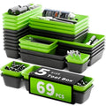 [5 Sizes] [69 PCS] Tool Drawer Organizer, Tool Box Tray, Desk Drawer Tray, Rolling Tool Chest, Toolbox (Black+Green) - color: Black+Green