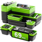 [5 Sizes] [69 PCS] Tool Drawer Organizer, Tool Box Tray, Desk Drawer Tray, Rolling Tool Chest, Toolbox (Black+Green) - color: Black+Green