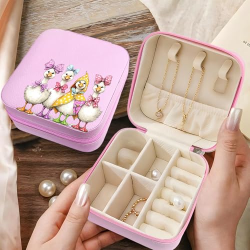 Duck Pattern Portable Print Jewelry Box, 1pcs Pink Compact Jewelry Box Travel Jewelry Case Travel Case Organizer Bag Storage Box Jewelry Holder For Necklace Earrings Rings Bracelet Y12 - color: Duck 3