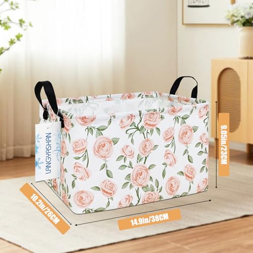 LANGYASHAN Rectangular Storage Bin Collapse Canvas Fabric Cartoon Storage Basket with Handles for Organizing Home Kitchen Boys and Girls Toys Office Closet Shelf Baskets (Rec Champagne Rose) - color: Rec Champagne Rose