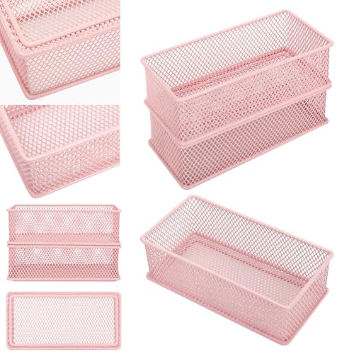 Annova Mesh Stackable Drawer Cabinet and Shelf Organizer Bins Storage Basket School Office Supply Holder Tray- Set of 2 (Light Pink, 3x6x2 Inch) - color: Light Pink, size: 3x6x2 Inch