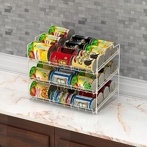 Deco Brothers Stackable Can Rack Organizer for Kitchen and Pantry, Holds Up to 36 Cans, White - color: White