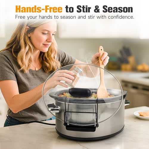 SOPHICO Slow Cooker Lid Holder for Cooking, Hand Free Pot Lid Organizer, Stainless Steel Rack with Silicone Sink, Fits Most Slow Cookers, Keeps Countertop No Mess (Black, 2 Pack) - color: Black, 2 Pack