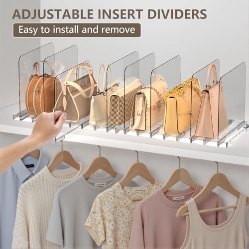 ANTOWIN 2 Pack Shelf Divider, Purse Organizers for Closet, Adjustable Handbag Separators, Storage Organizer in Bedroom, Office, Easy to Install and Clean - size: square-shaped