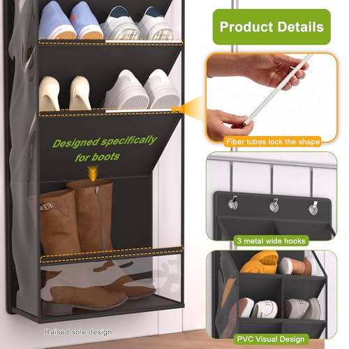 VERONLY Over the Door Shoe Organizer, Hanging Shoe Rack for Closet with 16-20 Pairs Capacity, Foldable Storage for Shoes, Boots, Sneakers, for Dorm Room, Apartment, Small Spaces（Black - style: Classic