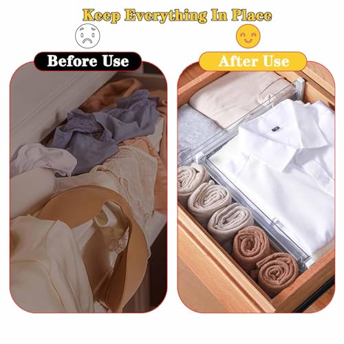 4 Pcs Drawer Dividers for Clothes, 3.15" High 11.34"-19.69" Adjustable Expandable Dresser Drawer Organizer, Clear Plastic Separators for Dresser, Baby Clothing (4, white‌) - color: white‌