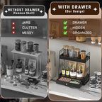 Coffee Bar Station Organizer with Built-In Drawer, 2-Tier Countertop Shelf for Tea Bags, Coffee Accessories, Syrup Bottles (Black) - color: Black