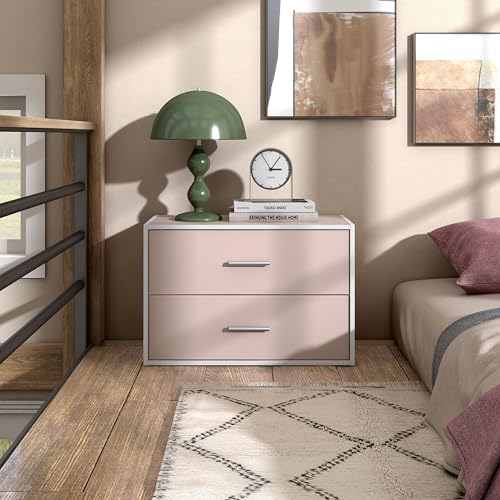 Homes: Inside + Out Apexa 2-Drawer Wooden Stackable Storage Drawers, Small Food Pantry Cabinet, Cajonera De Madera, Underbed Drawer Dorm Teen Room Decor & Bedroom, Home Office, Kitchen, Light Pink - color: Light Pink, size: 2-Drawer