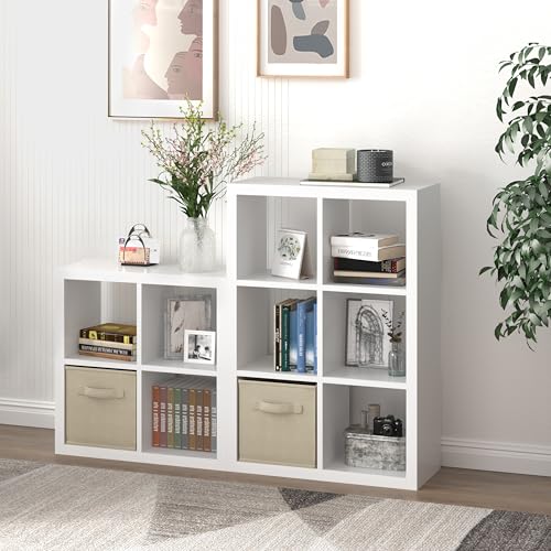 4 Cube Organizer, Cube Storage Organizer with Fabric Bin, Cube Storage Shelf for Bedroom, Living Room, Office, Modular Bookshelf Organizer for Books, Closet, White - color: White, size: 4 cube