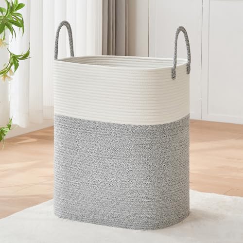 AINUOQI Laundry Basket with Handles - Blanket Basket & Hampers for Bedroom Aesthetic, Laundry Hamper & Blanket Storage for Living Room, Clothes Hamper, Tall, Large 17" x 14" x 24”, White & Grey - color: Light Grey, size: 85L