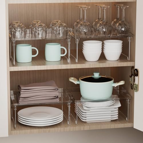 STARLATTA 2 Pcs Cabinet Organizer Shelf, Stackable Kitchen Counter Shelves, Spice Rack,Countertop Organizers, Clear Plastic Storage Shelves Rack for Makeup,Bathroom,Cupboard,Desk,Pantry Organization - color: clear, size: 2 pack