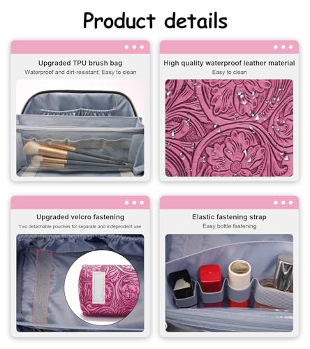BOYATU Travel Makeup Bags Cosmetic Organizer Bag: 3 Pcs Set Large Capacity Floral Make up Bag with Compartments - Waterproof Leather Toiletry Bags with Handle for Women (20-Red) - color: 20-Red