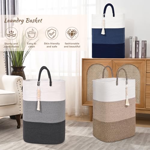 Woven Laundry Basket for Clothes,100 L Large Rectangle Laundry Hampers with Beads Tassel, Nursery Storage Basket for Toys, Tall Dirty Clothes Hamper for Bedroom Aesthetic, Laundry Room Organization - color: Gradient Brown, size: 100L