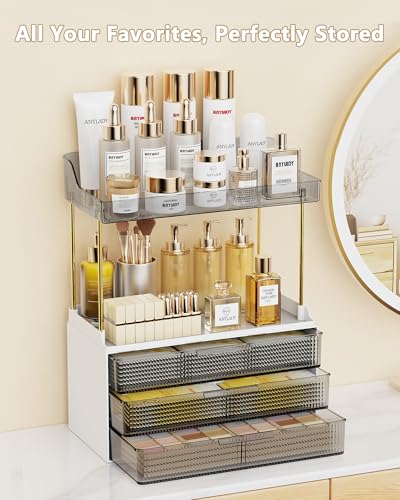 Anylady Bathroom Organizers and Storage, Makeup Organizer (Sturdy Durable Attractive), Ideal for Vanity, Countertop, Counter, Perfume, Skincare, Cabinet, Cosmetic, Dresser Organizer (Black) - color: Black