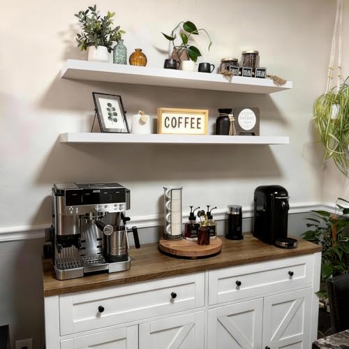 BAYKA Floating Shelves, 48 inches Long Heavy Duty Wall Mounted Rustic Wood Shelves for Bathroom, Bedroom, Living Room, Kitchen, Office, Hanging Shelf for Books/Storage/Decor(White,Set of 2) - color: C. White - Modern Minimalist Style, size: 48inches