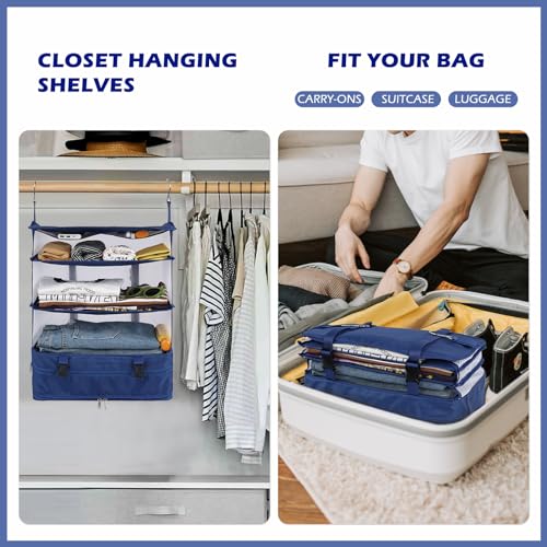 Surblue Hanging Closet Storage Bag Collapsible 3-Shelf Washable Oxford Fabric with 2 Hooks (XL 17.71 * 11.81 * 20in, Blue) - color: Blue, size: XL 17.71*11.81*20in