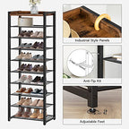 HOOBOR 10 Tier Shoe Rack, Large Capacity Shoe Storage for 18-20 Pairs, Sturdy Metal Shoe Shelf for Closet Entryway, Space Saving Shoe Organizer for Sneakers Heels, Rustic Brown BF40XJ01 - size: 20.5" L x 11.8" W x 67.7" H