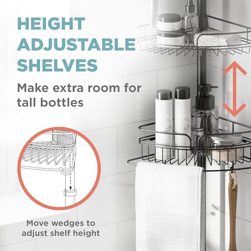Zenna Home Tension Pole Shower Caddy Corner Organizer, Adjustable Standing Shower Caddy with 4 Baskets and Built in Towel Bar, Rust Resistant Bathroom Tension Rod Organizer, 60 to 97 Inch, Matte Black - color: Matte Black