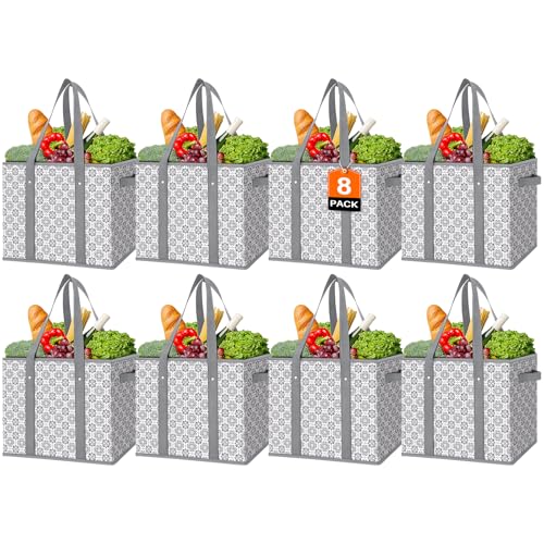 WISELIFE Reusable Grocery Bags 8 Pack,Large Grocery Tote Bag Water Resistant Shopping Bags Foldable Grocery Bag for Clothes,Shoes and Picnic,Grey - color: Grey, size: 8 PCS