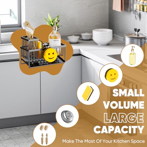 Sponge Holder for Kitchen Sink,Smiley Face Sink Caddy with Removable Brush Holder,Self-Draining Sponge Caddy for Sponge,Soap,Dish Brush,Scrubber,Kitchen Essentials and Gadgets - color: 1 Tier Black