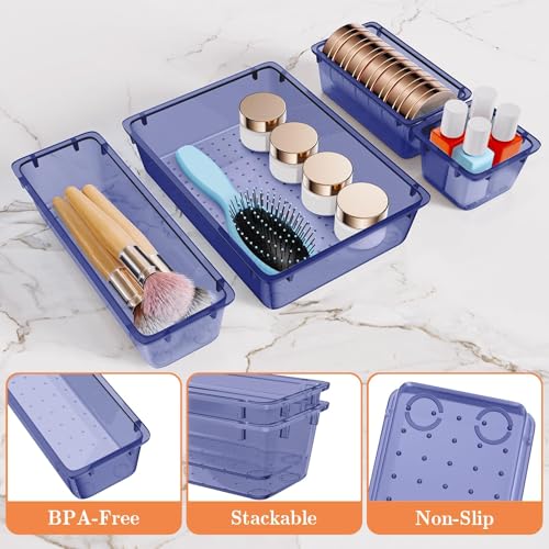 SpaceHacks 25 PCS Plastic Drawer Organizer Set, 4-Size Versatile Organizer Trays & Storage Bins for Makeup, Jewelry, and Gadgets in Bathroom, Bedroom and Office,Dark Blue - color: Dark Blue