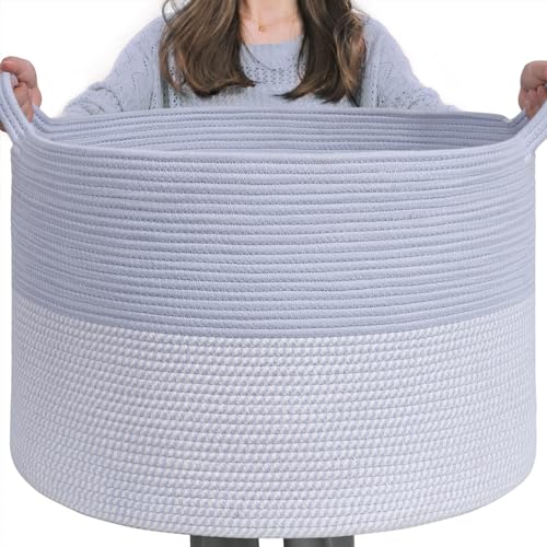 INDRESSME Large Rope Baskets - Organizing Storage, 21.7 x 13.8 Inch, Living Room, Kids, Decorative Nursery, Laundry, Towel, Gift Basket, Blue - color: Blue & White, size: 21.7"D x 13.8"H