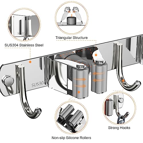CUXIXA 2 Pack Mop and Broom Holder Wall Mount, Non-slip Broom Hanger, Heavy Duty Mop Broom Organizer for Kitchen Garden Garage Laundry Room Wall Decor Organization and Storage Silver 3R4H - color: Silver, size: 2Pack 3R4H