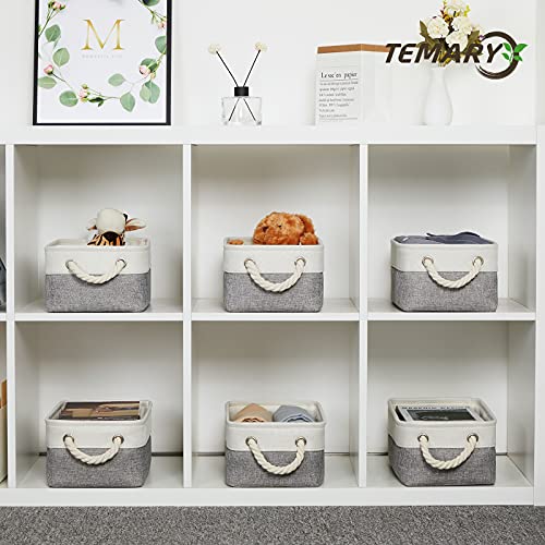 Temary Small Storage Baskets for Organizing 6Pcs Small Storage Bins, Decorative Collapsible Fabric Gift Baskets Empty for Home (White&Grey,11.8L x 7.9W x 5.3H inches) - color: Grey&white, size: 11.8L x 7.9W x 5.3H inches (6pcs)
