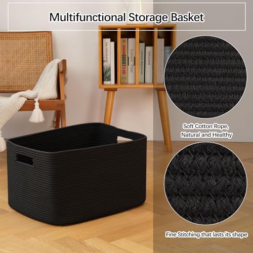 OIAHOMY XXLarge Rectangle Blanket Basket-96L, Cotton Woven Basket for Storage, Dirty Clothes Baskets for Living Room, Nursery, Bedroom, Toy Organizing with Handle, 24" x 16" x 15", Charcoal Black - color: Charcoal Black, size: 24”x16”x15”