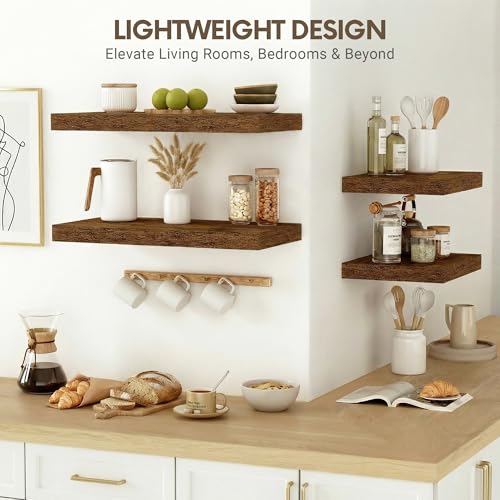Vivelove 10 Inch Deep Floating Shelves 24 inch Long, 24 x 10 Wide Wall Shelves with Invisible Brackets, for Bedroom Bathroom Living Room Kitchen Office, Farmhouse Home Decor, Set of 2, Rustic Brown - color: Rustic Brown, size: 23.6”Wx10.2”Dx1.5”H