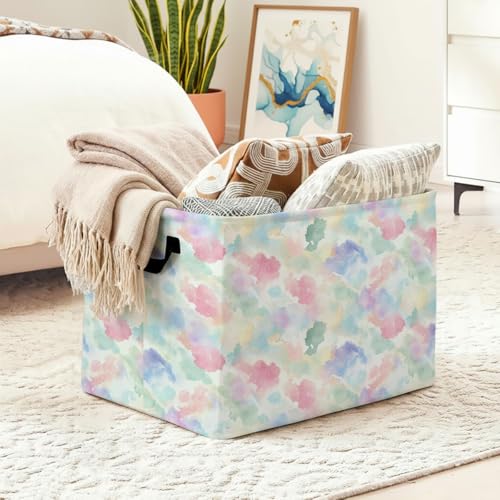 56L Watercolor Laundry Basket Clothes Hamper with Handles,Foldable Blanket Storage Large Laundry Hamper with Waterproof PE,Toy Storage Bin Organizer,Cube Clothes Organizer,Home Decor - color: Watercolor