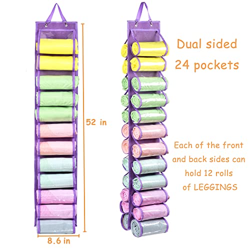 Legging Storage Bag Storage Hanger Can Holds 24 Leggings or Shirts Jeans Compartment Storage Hanger, Foldable Leggings Organizer Clothes Portable Closets Roll Holder (Purple) - color: Purple