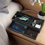 HofferRuffer Valet Jewelry Tray Organizer with Drawer, Faux Leather Storage Catchall Box Phone Charging Station Tray with Dresser Nightstand Desktop Drawer Organizer (Black) - color: Black