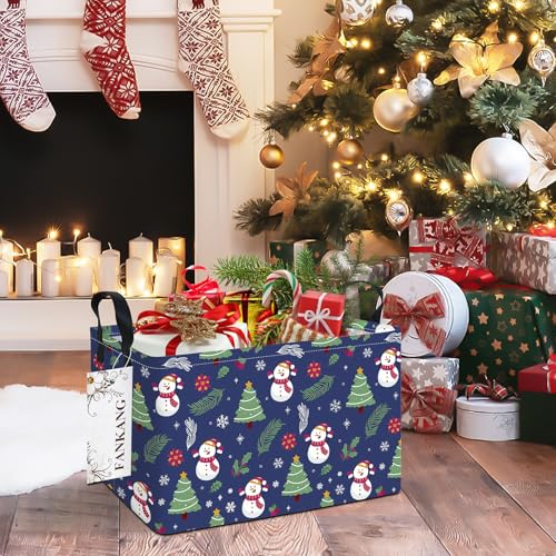 FANKANG Storage Bins,Christmas Nursery Hamper Canvas Laundry Basket Foldable with Waterproof PE Coating Storage Baskets for Boys and Girls, Office, Bedroom,Toys(Rec-Christmas snowman ） - color: Rec-Christmas snowman