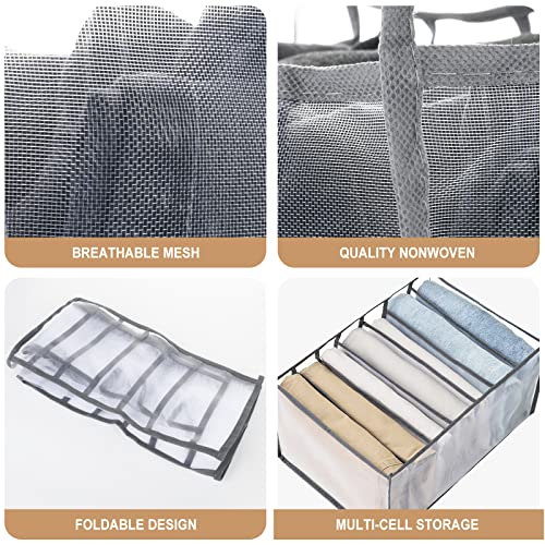 Cosmos 2 Pcs Clothes Organizer Foldable Wardrobe Clothes Drawer Organizers Breathable Mesh Clothing Organizer Box for Thin Jeans, Pants T-Shirts Legging (Large - 7 Grids for Jeans) - size: Large - 7 Grids for Jeans