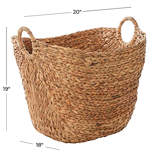 Deco 79 Seagrass Handmade Decorative and Functional Storage Basket Large Woven Basket Organizer with Ring Handles, Basket for Storage 20" x 18" x 19", Brown - size: 20" x 18" x 19"