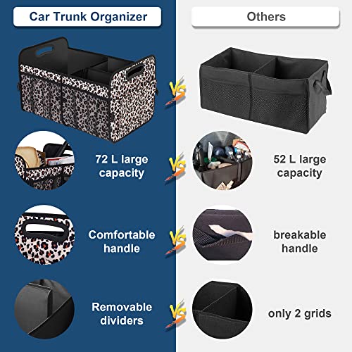 Femuar Car Trunk Organizer, Large Capacity Collapsible Trunk Storage with 11 Pockets, Waterproof, Non-Slip, Suitable for Car, SUV, Truck, Van, Jeep, Sedan, Leopard Print - color: Leopard print, size: Large