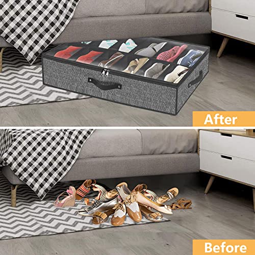 homyfort Under Bed Shoe Storage Organizer Fits 12 Pairs- Underbed Shoe Container Solution Shoes Box Bins with Clear Window for Sneakers,High Heels,Flip Flop(Black) - color: Black, style: Antique